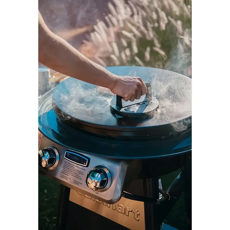 Round Cast Iron BBQ Grill Roast Press with Wooden Handle by Endo33 Markets