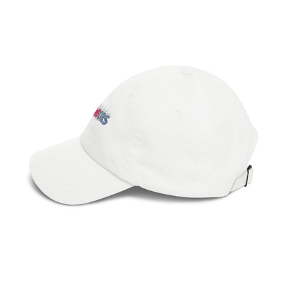 Dad Cap — "The Neighbors" Red & Blue Embroidered Logo by Printify