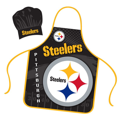 Mojo Licensing Pittsburgh Steelers Apron Chef Hat Set Full Color Universal Size Tie Back Grilling Tailgate BBQ Cooking Host by Endo33 Markets
