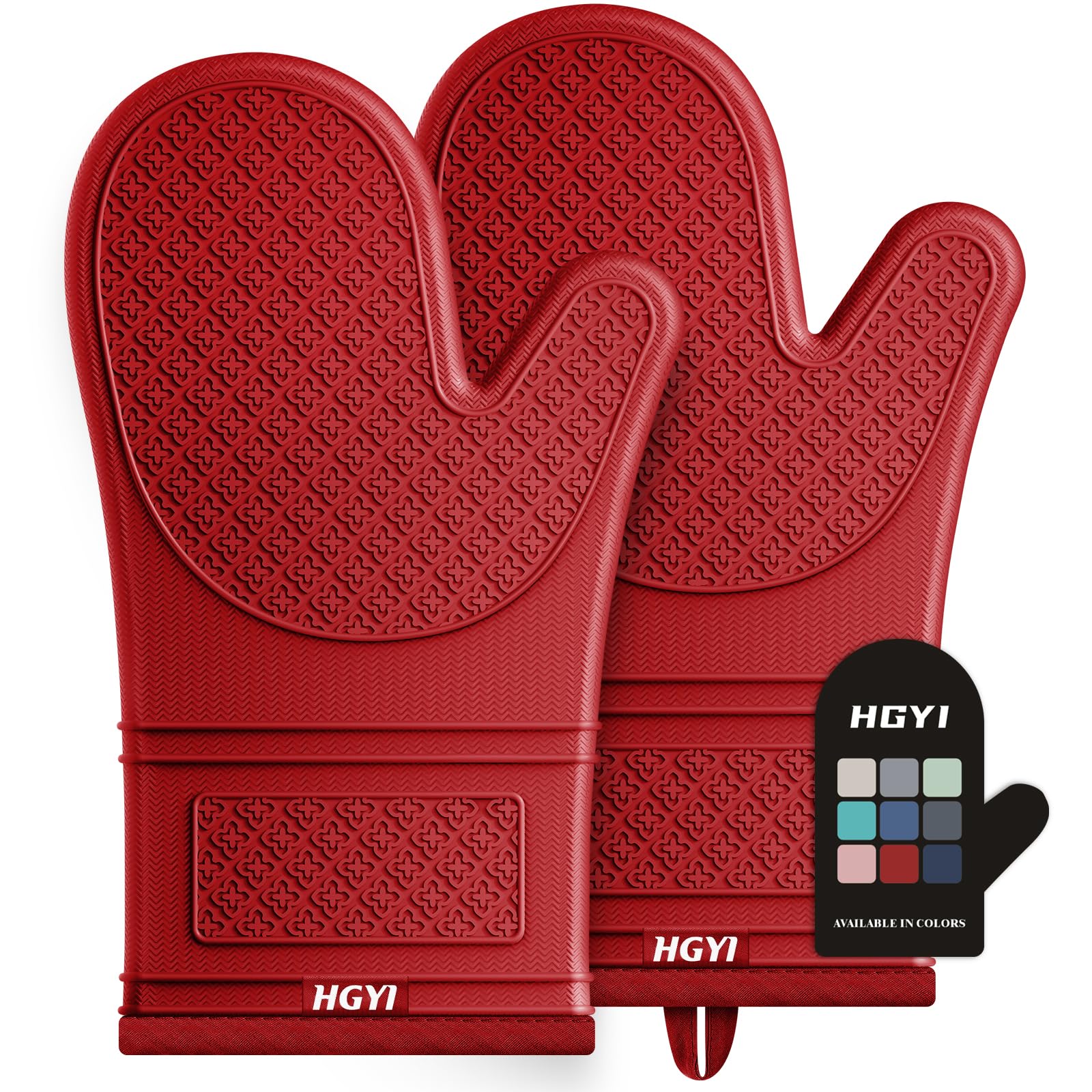 Silicone Oven Mitts Heat Resistant Oven Gloves with Quilted Liner Waterproof & Non-Slip Kitchen Mittens for Baking Cooking BBQ 500°F 12.5"-Red by Endo33 Markets