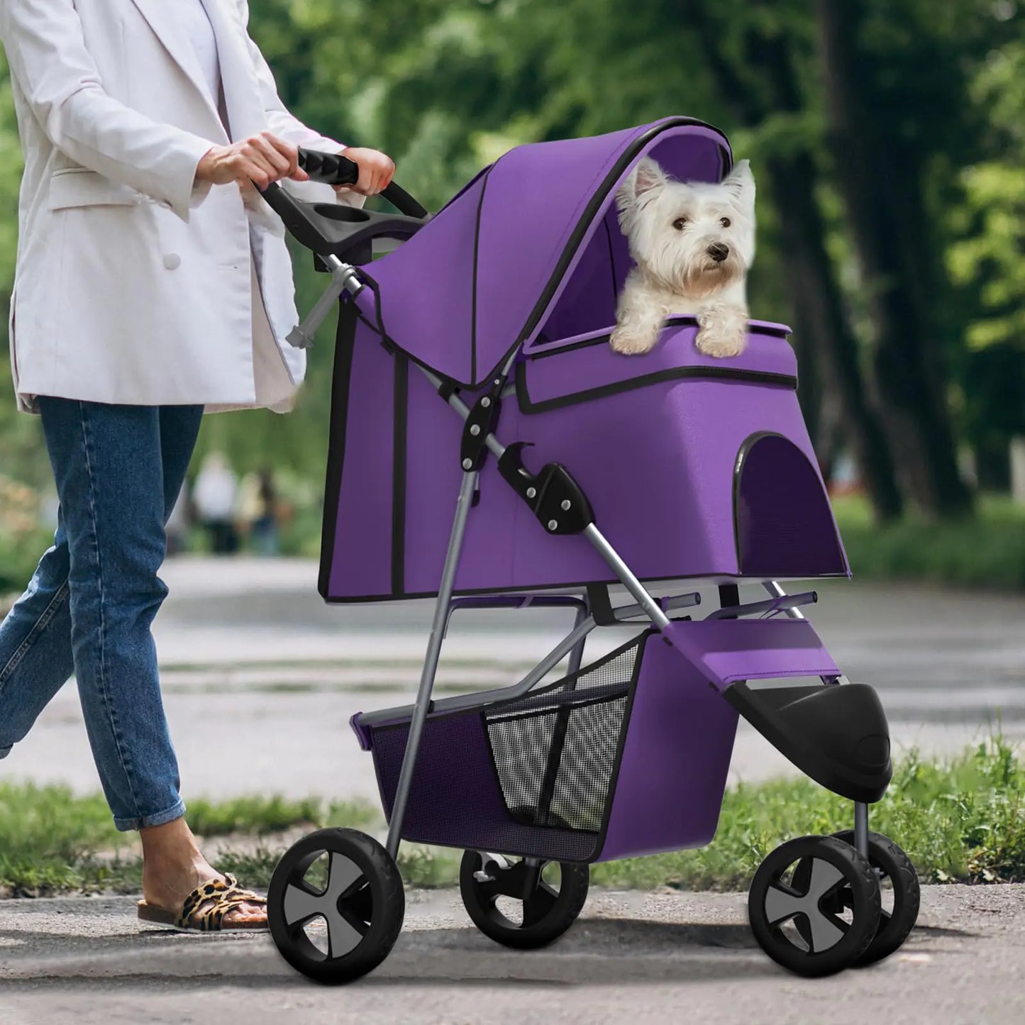 Pet Stroller for Small Dogs 10 lbs Dog Stroller for Medium Dogs 30 lbs Cat Strollers for 2 Cats 3 Wheels Foldable Jogger Puppy Stroller with Storage Basket and Cup Holder Purple by Endo33 Markets