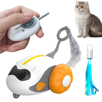 Oiuyamn Interactive Cat Remote Control Toys Smart Cat Toys with Feathers Electric Cat Toys with LED Lights Rechargeable Auto Mobile Cat Toys Remote Control & Auto Mode by Endo33 Markets
