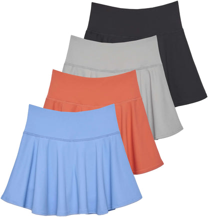 Real Essentials 4 Pack: Womens Skirts Tennis Skorts Shorts Underneath Pleated Golf Pockets Athletic Yoga Pickleball Ladies Active Running Sports Workout by Endo33 Markets