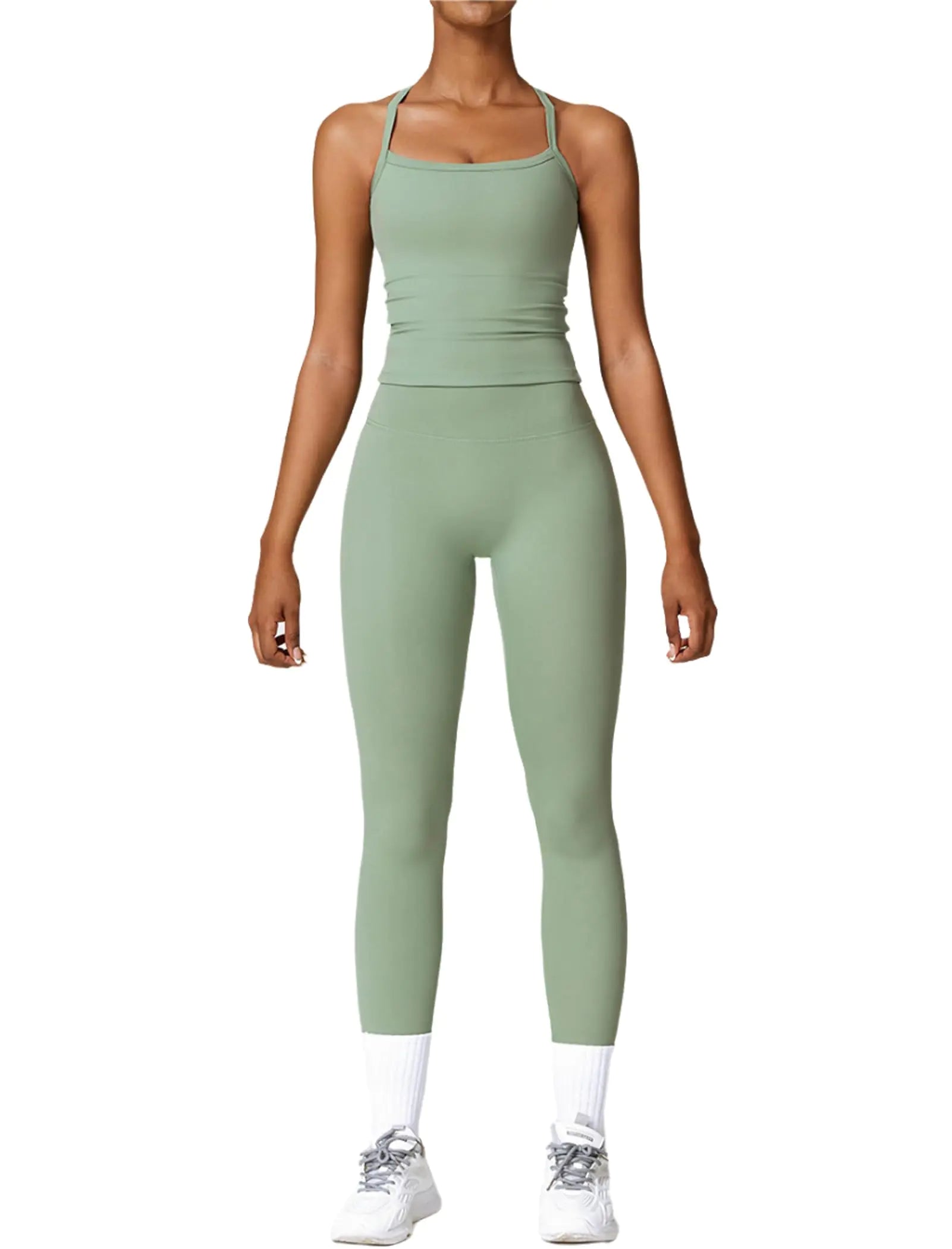 Womens Workout Sets Two Piece Seamless Stretch Cross Back Tank Top Matching Tummy Control High Waist Leggings Set 2 Piece For Women Gym Yoga Active Wear Outfits Athletic Work Out Clothes Green L by Endo33 Markets