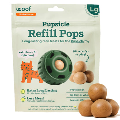 WOOF Pupsicle Refill Pops - Low-Mess Dog Snacks - with Peanut Butter and Beef - Dog Treats - Long Lasting - Large Pops - 7 Count by Endo33 Markets