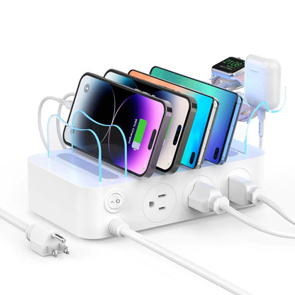 SooPii 60W 6 Port PD Charging Station for Multiple Devices USB C Charging Dock with 3 AC Outlets 3 USB C 3USB A 6ft Extension Cord Include 6 Mix Cable for lPhoneslPad and Other Electronics by Endo33 Markets