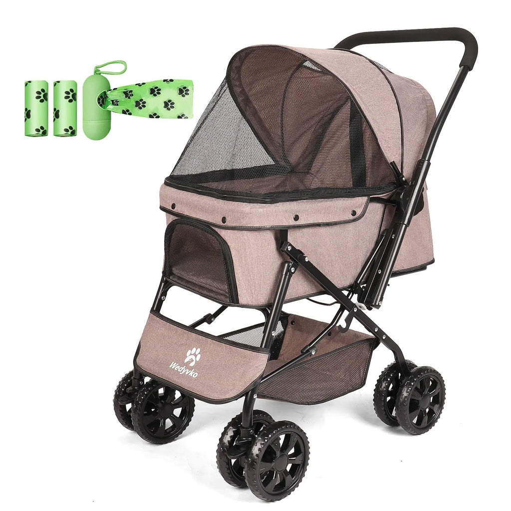 Timati Pet Stroller Dog Strollers for Medium Dogs and Cats with Reversible Handle 360 Rotating Front Puppy Stroller for Small/Medium Dogs with Mesh Windows (Coffee)