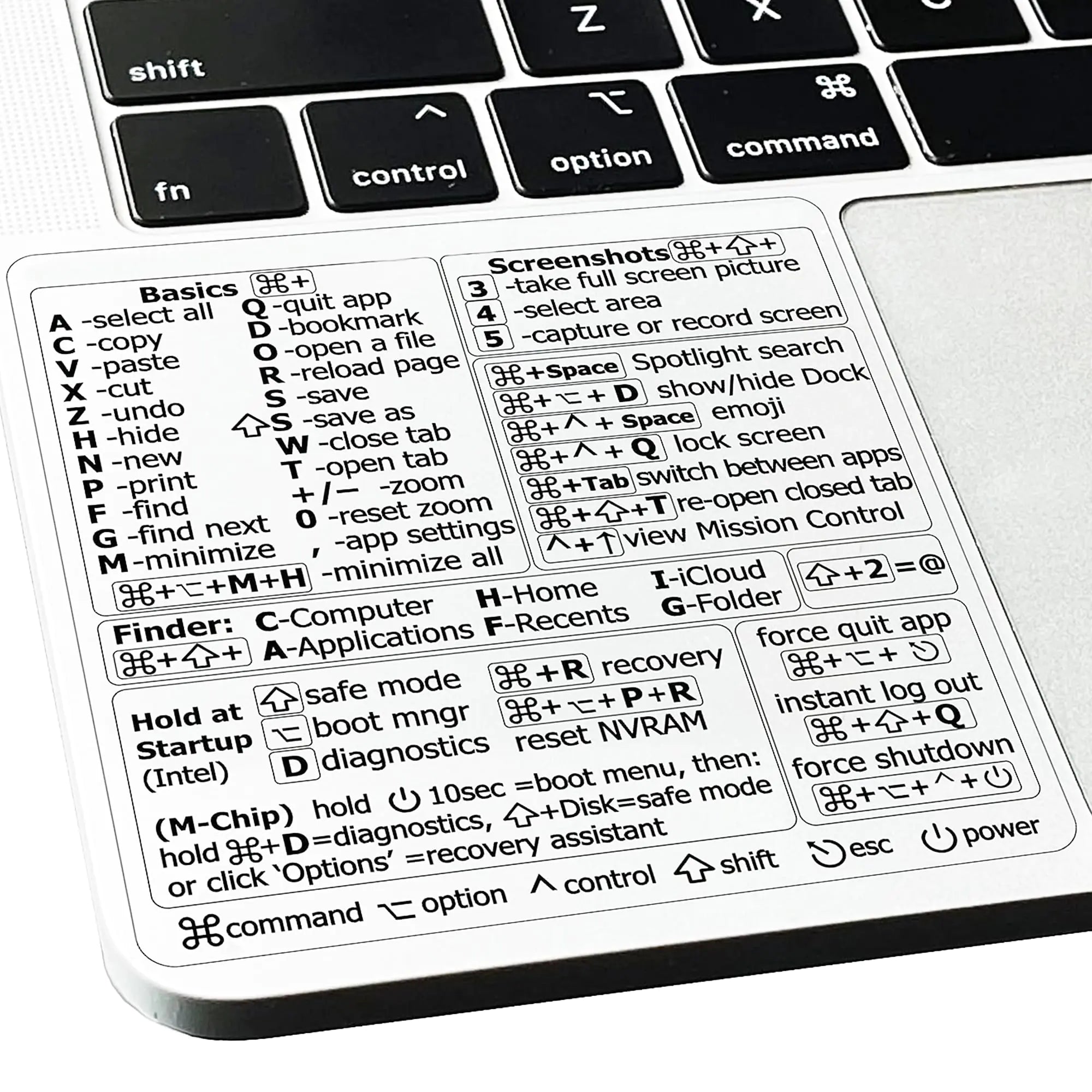 Mac Shortcut Sticker - Mac OS Shortcuts Sticker (M1+Intel) Laptop Keyboard Shortcuts Stickers for Mac Laptop Compatible with 13-16 Inch Laptop (1)