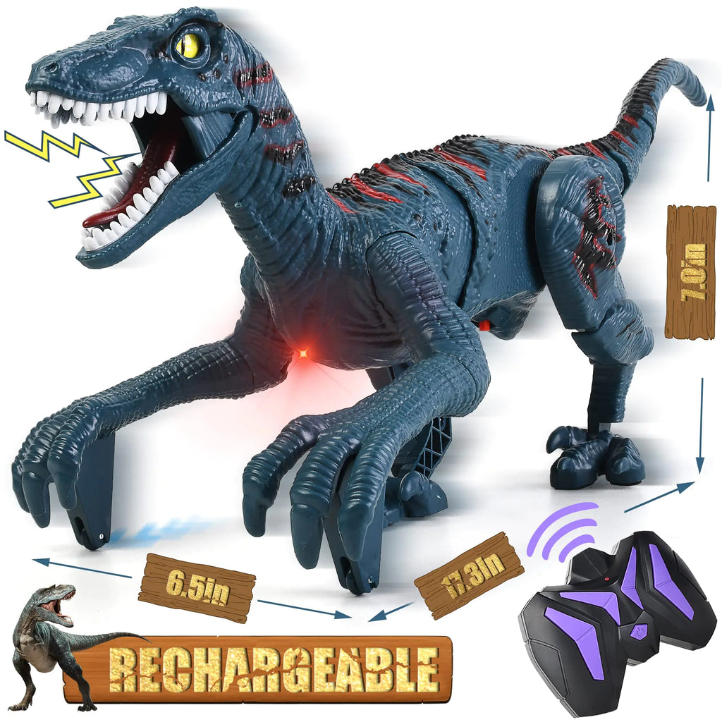 Remote Control Dinosaur Toys Kids - Jurassic Velociraptor Toys Imitates Walking and Sounds - Robot Toys That Can Sing Shaking Head and Tail