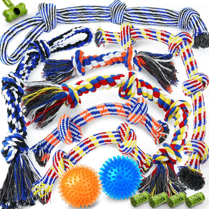 Zeaxuie Assorted Large Dog Toys Set - 14 Pack Interactive Tough Chew Toys for Aggressive Chewers with Tug of War Dog Rope Toys Squeaky Toys for Medium & Large Dogs by Endo33 Markets