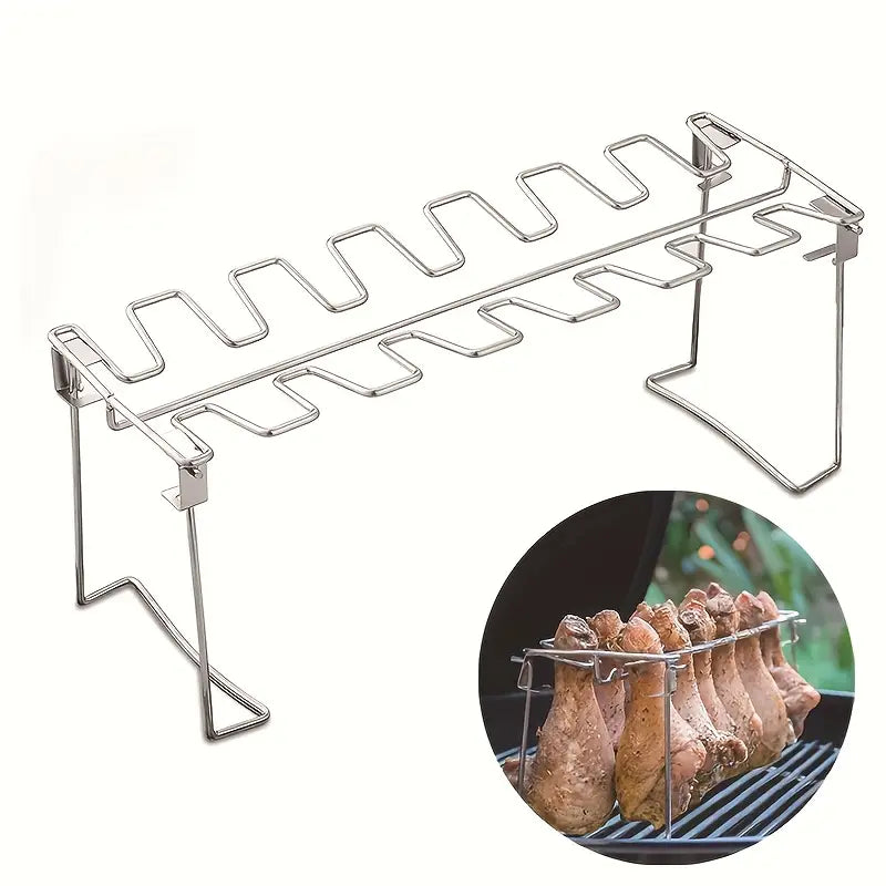 Folding Stainless Steel Chicken Leg Rack for BBQ by Endo33 Markets