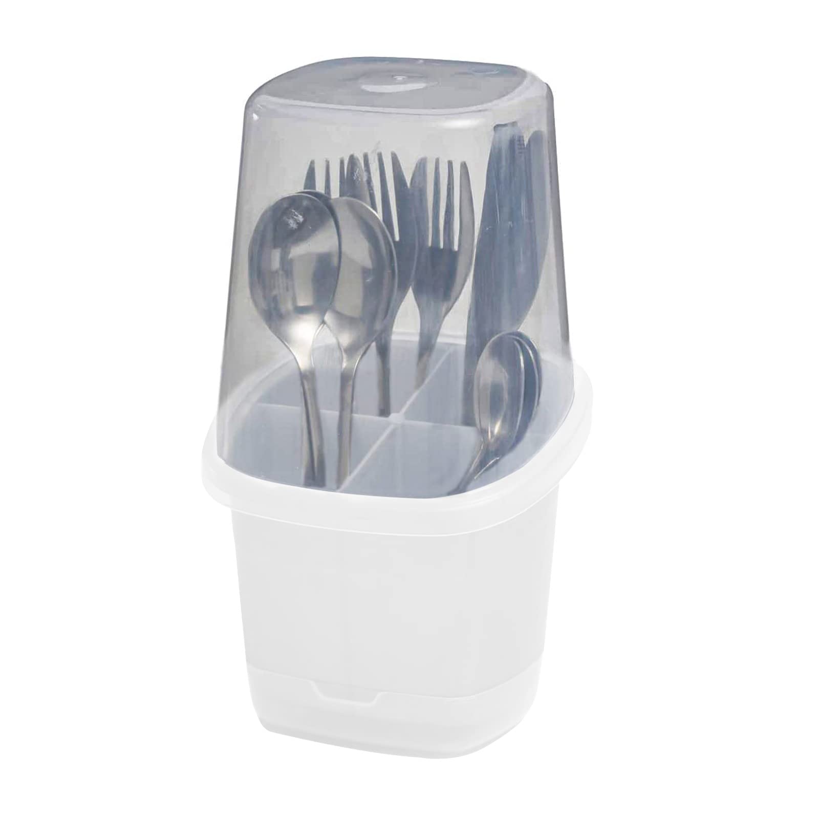 Toledo Covered Cutlery and Utensil holder Flatware Plastic Caddy Organizer for Silverware with Cover top Perfect for Kitchen picnic home BBQ Party Camping Outdoor and Restaurant (White) by Endo33 Markets