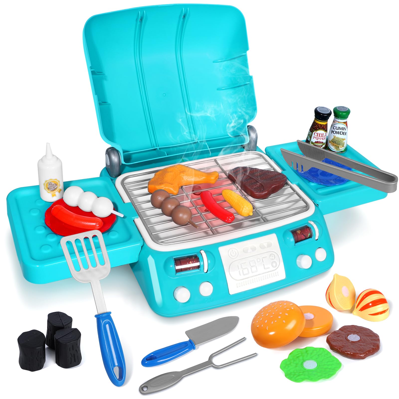 Kids BBQ Grill Playset Frozen Toys for Girls Gifts Kitchen Toy Set with Pretend Smoke Light & Sound Indoor Outdoor Cooking Toy Christmas Birthday Princess Gift for 3 4 5 6 7 8+ Year Old Girls by Endo33 Markets