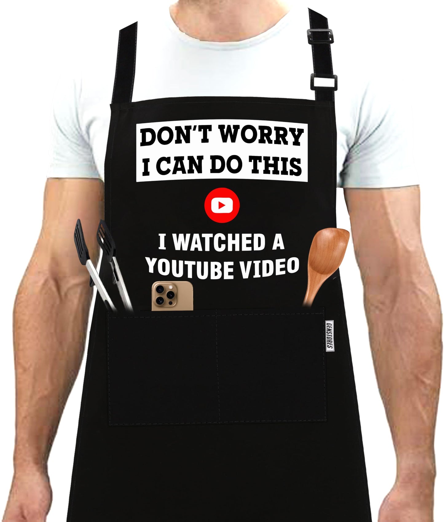 GENSTORES Funny Grilling Aprons for Men with Pockets BBQ Novelty Cooking Aprons for Son Grandad Baking Aprons Christmas Fathers Day Gift For Men Birthday Gifts for Dad- Watch Youtube Video by Endo33 Markets