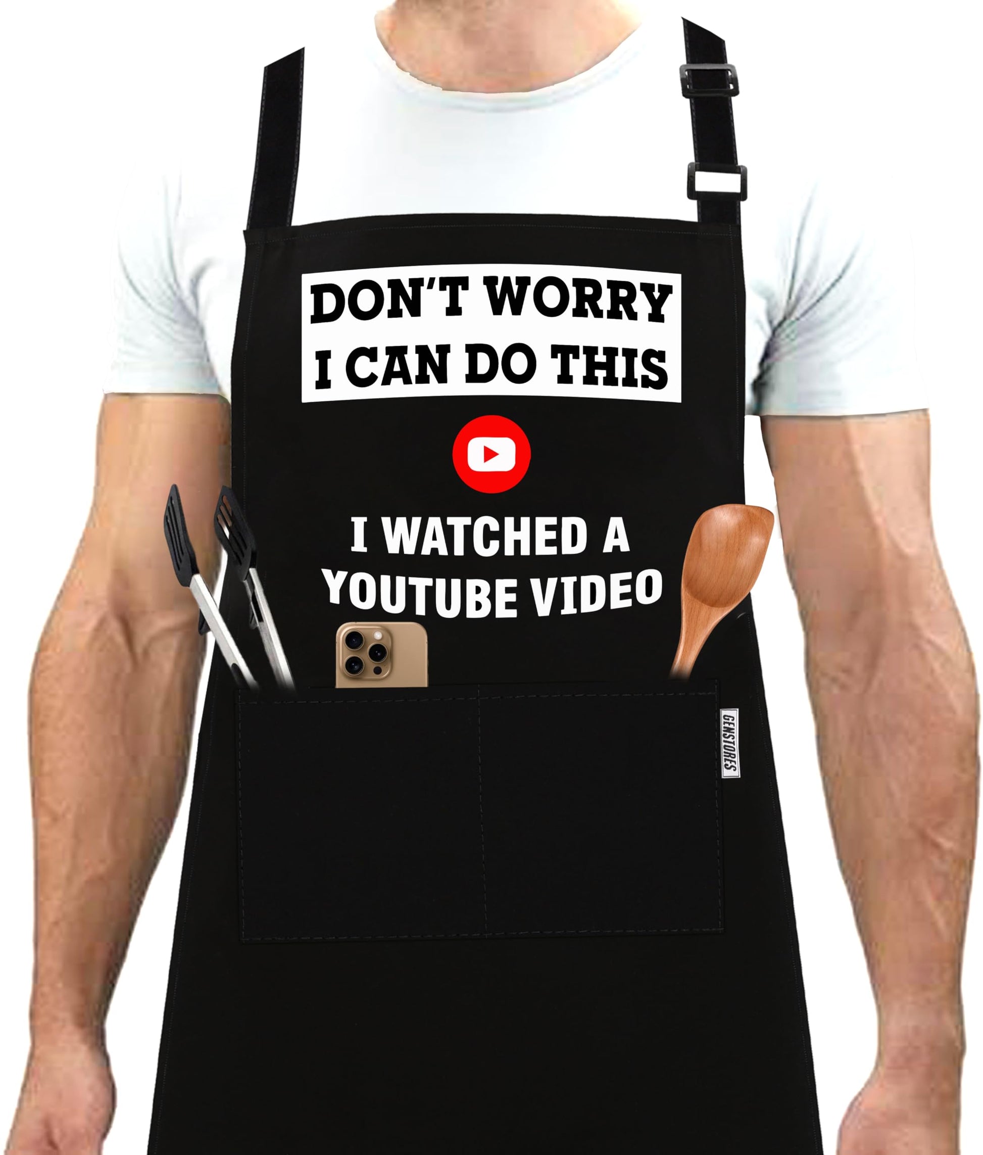 GENSTORES Funny Grilling Aprons for Men with Pockets BBQ Novelty Cooking Aprons for Son Grandad Baking Aprons Christmas Fathers Day Gift For Men Birthday Gifts for Dad- Watch Youtube Video by Endo33 Markets