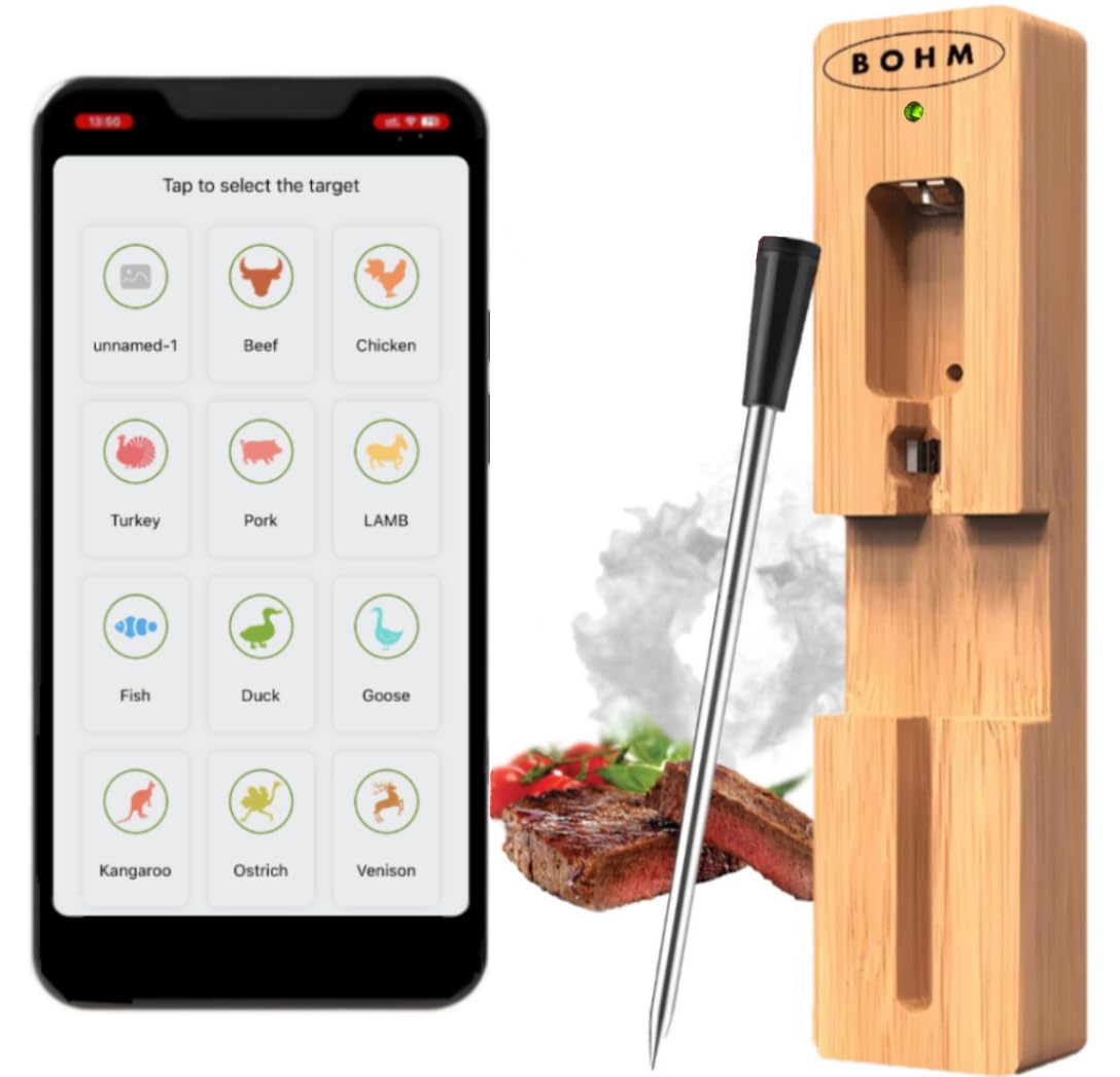 Wireless Meat Thermometer Bluetooth Food Thermometer with 230ft Long Range Smart App Control Charging Dock USB C Cable Kitchen for Oven Grill BBQ Smoker Rotisserie by Endo33 Markets
