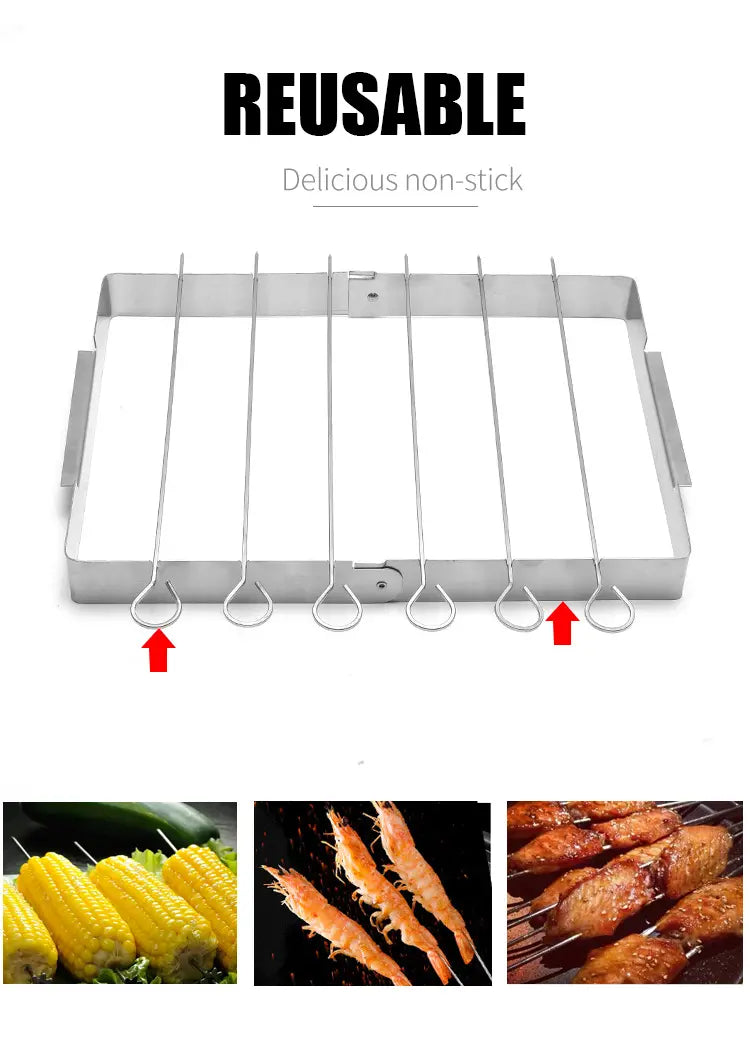 Portable Stainless Steel BBQ Grill with Skewers Rack by Endo33 Markets