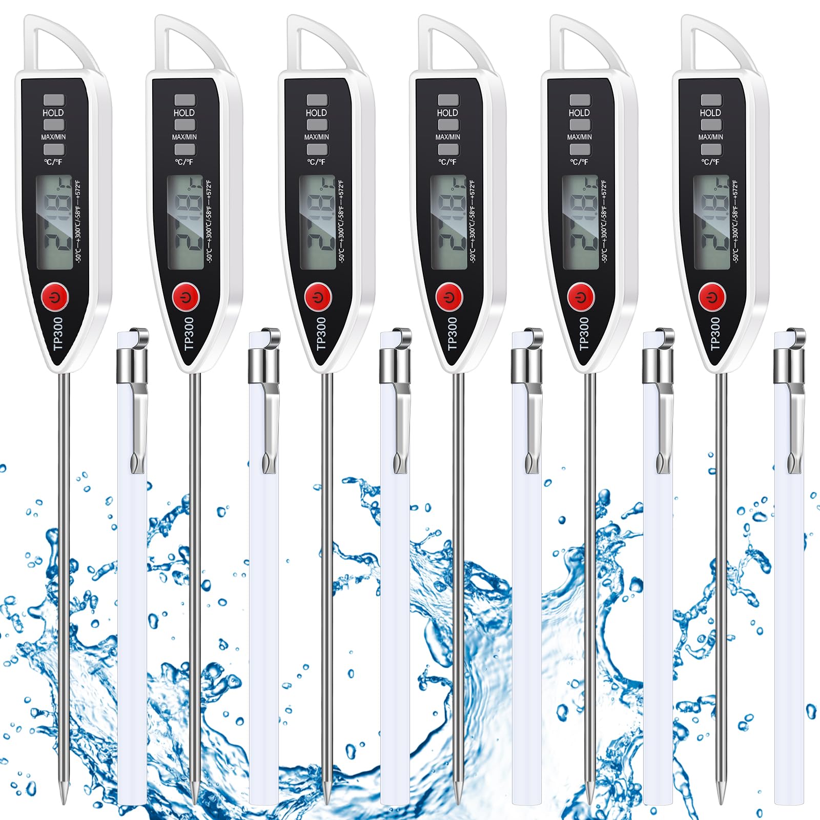 Copkim 6 Sets Waterproof Food Thermometer for Water Liquid Candle and Cooking Digital Meat Thermometer with Long Probe Instant Read Thermometer for Kitchen BBQ Grill Candy (White) by Endo33 Markets