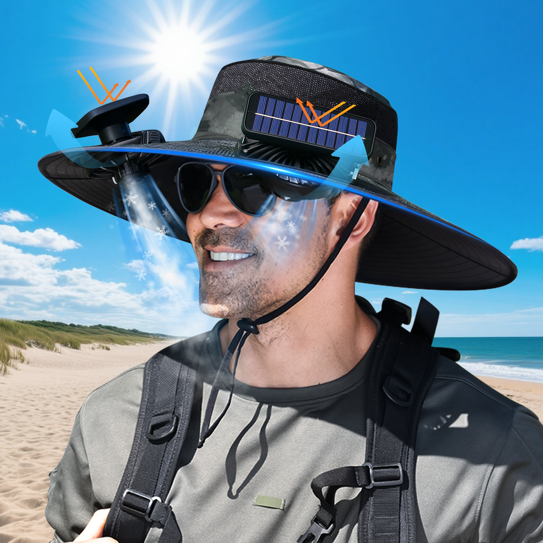 UPF50+ Solar cooling fan cap, Solar fan cap and USBcharging -Cooling sun cap, Fisherman's cap, Outdoorfishing, Outdoor leisure, Camping, Hiking, Outdoor work,Outdoor leisure by Endo33 Markets