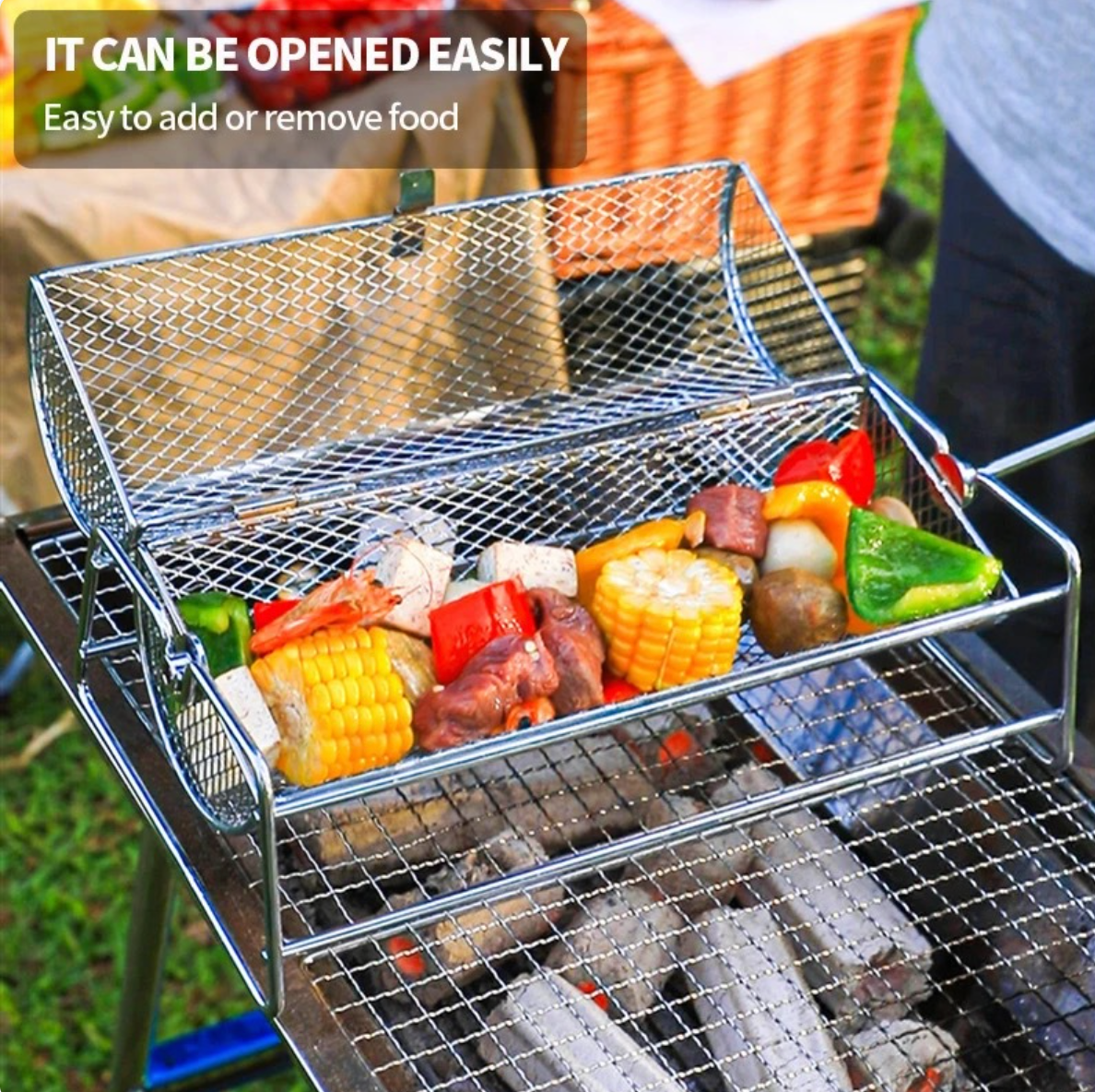 Rotating BBQ Mesh Basket by Endo33 Markets