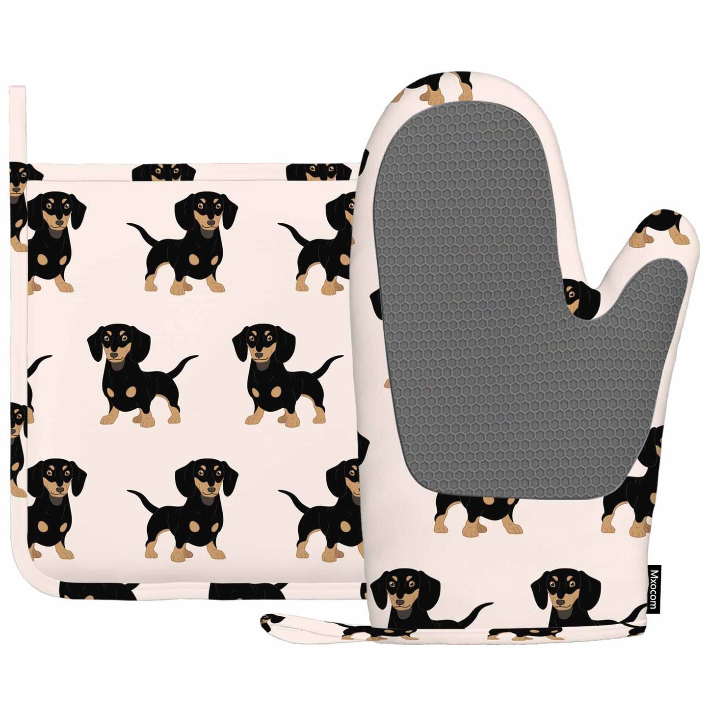 Mxocom Dachshunds Silicone Oven Mitts and Pot Holders Sets Hand Drawn Style Dog BBQ Gloves for KitchenCookingBakingGrilling by Endo33 Markets