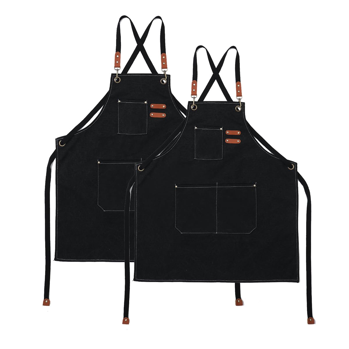 Kitchen Apron Canvas (2 Pack) Chef Apron Cross Back Adjustable Apron with 3 Pockets Professional Tool Work Apron Waterproof Barbecue BBQ Apron for Men Women Cooking Painting Gardener (Black) by Endo33 Markets