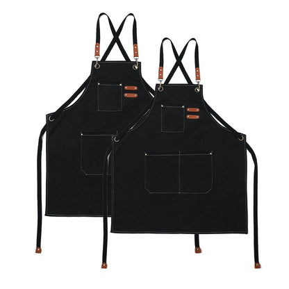 Kitchen Apron Canvas (2 Pack) Chef Apron Cross Back Adjustable Apron with 3 Pockets Professional Tool Work Apron Waterproof Barbecue BBQ Apron for Men Women Cooking Painting Gardener (Black) by Endo33 Markets