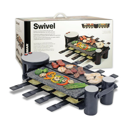 Swissmar Swivel 8-Person Raclette Table Grill with Cast Aluminum & Granite Stone Grill Top - Indoor Electric Raclette Grill for BBQ Bonding & Family Gatherings by Endo33 Markets
