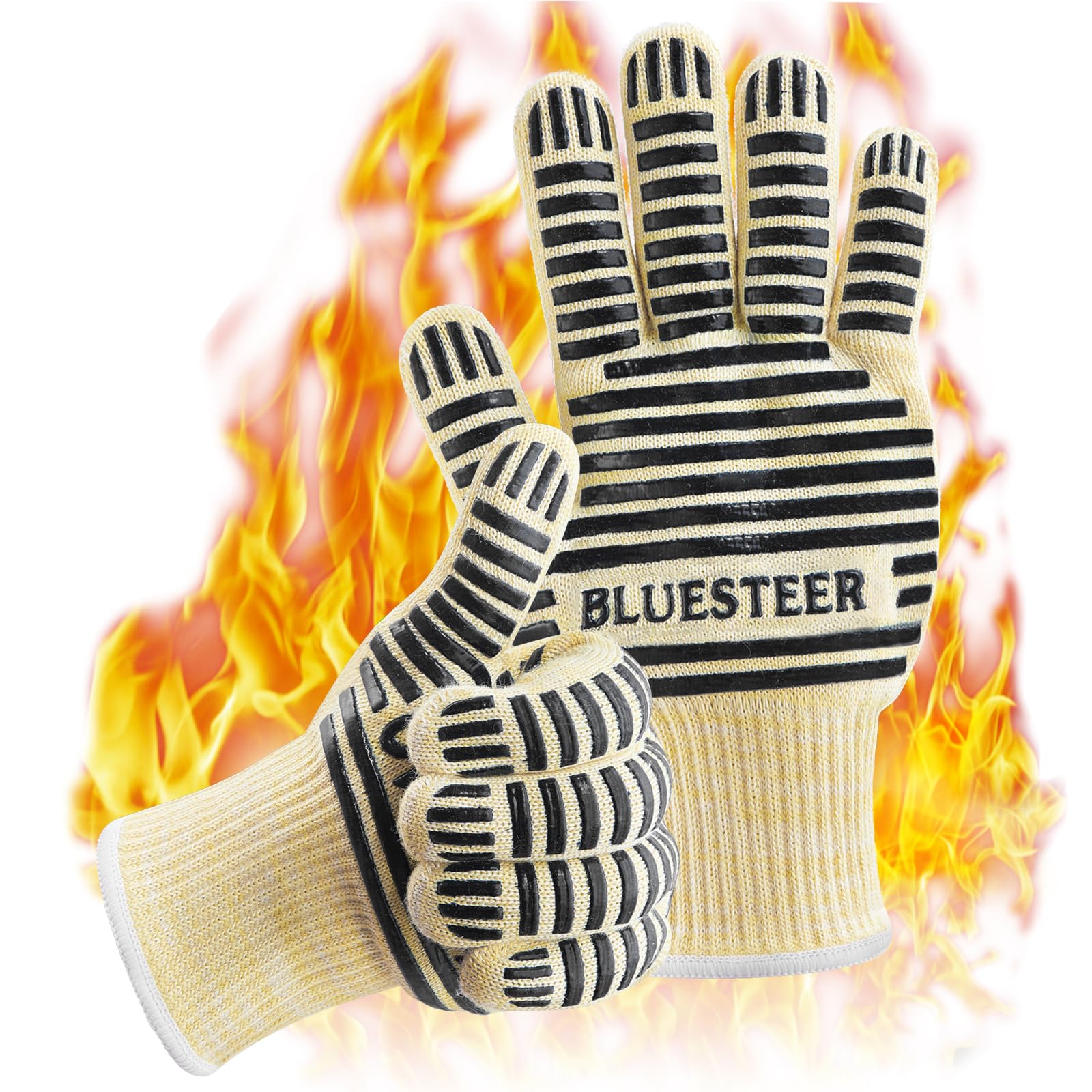 Oven Gloves Heat Resistant 540 Degrees Grilling Gloves Hot Surface Handler Non-Slip Silicone Oven Mitts with Fingers BBQ Gloves for Cooking/Kitchen/Baking Pack of 2 by Endo33 Markets