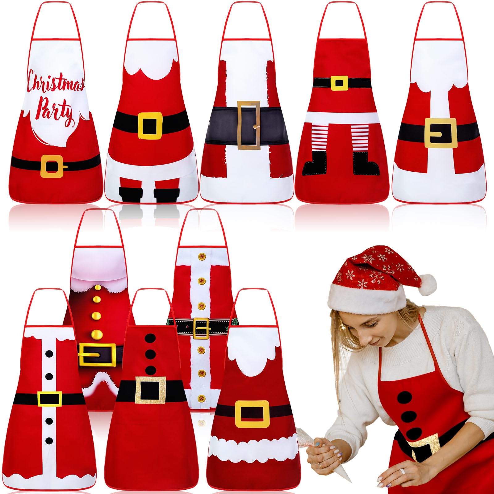 Toulite 10pcs Winter Apron Cute Kitchen Cooking Apron Christmas BBQ Bib Funny Chef Apron with Adjustable Neck Strap for Women(Red and WhiteSanta Claus) by Endo33 Markets