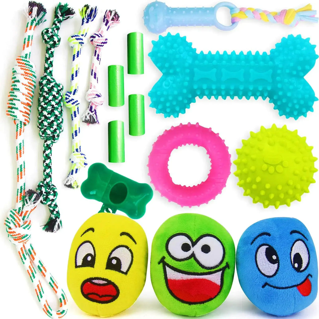 loncoldy 16 Pack Puppy Teething Toys Puppy Toys Dog Toys with Ropes Puppy Chew Toys Cute Squeaky and Ball Dog Chew Toys Puppy Chew Toys for Teething Entertainment & Interaction Small Dog Toys