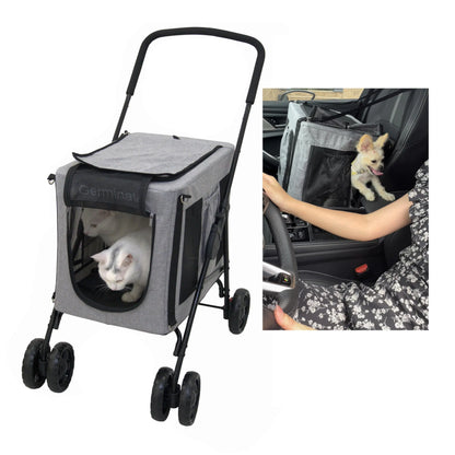 Dog Cat Stroller with Detachable Carrier 3 in 1 Small Medium Upto 10 15 20 30 Lbs 2 Two Double Pet Dogs Cats Doggy Puppy Strollers Carriage (Light Grey Small-Medium) by Endo33 Markets