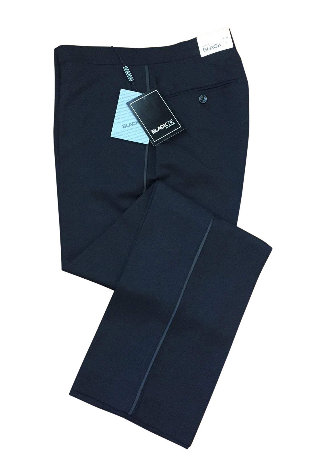 "Logan" Black Luxury Wool Blend Tuxedo Pants-0