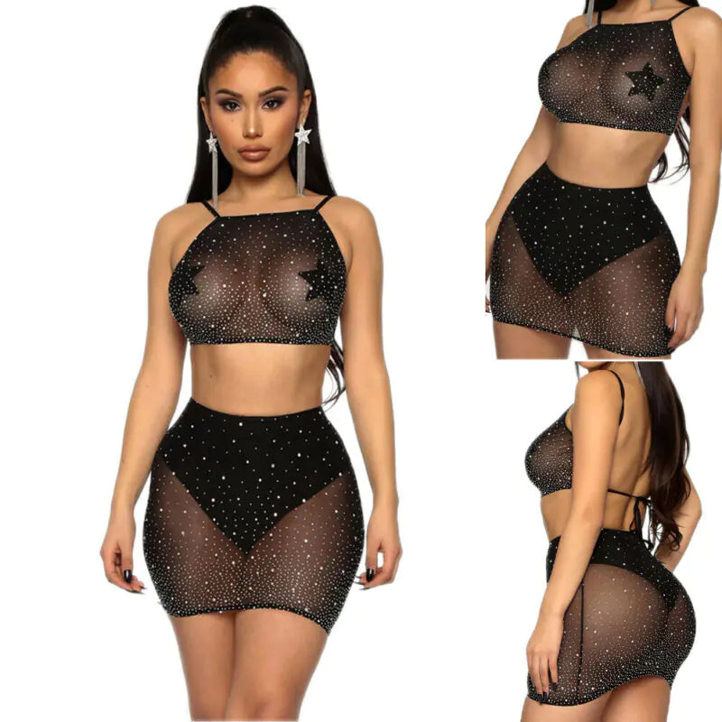 Fashionable Rhinestone Lingerie Set for Nightclubs