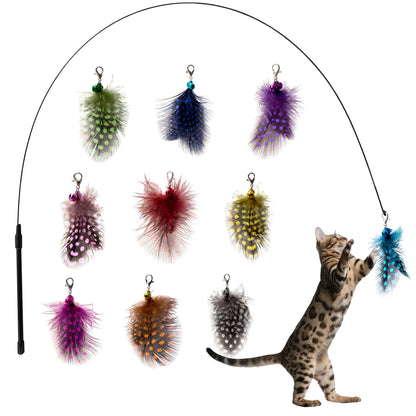 AcceLeah Cat Toys Wand Cat Feather Toys nteractive Cat Toy Detachable 10PCS Feather Replacements 1 Wands Cat Spring Feather Toys for Indoor Cats Kitten Toys by Endo33 Markets